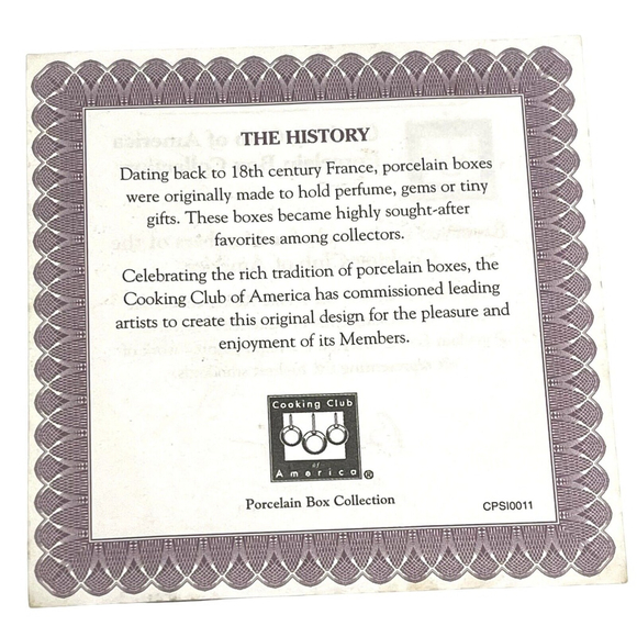 Cooking Club Of America Porcelain Picnic Basket Trinket Box with Cupcake & COA - Picture 15 of 15